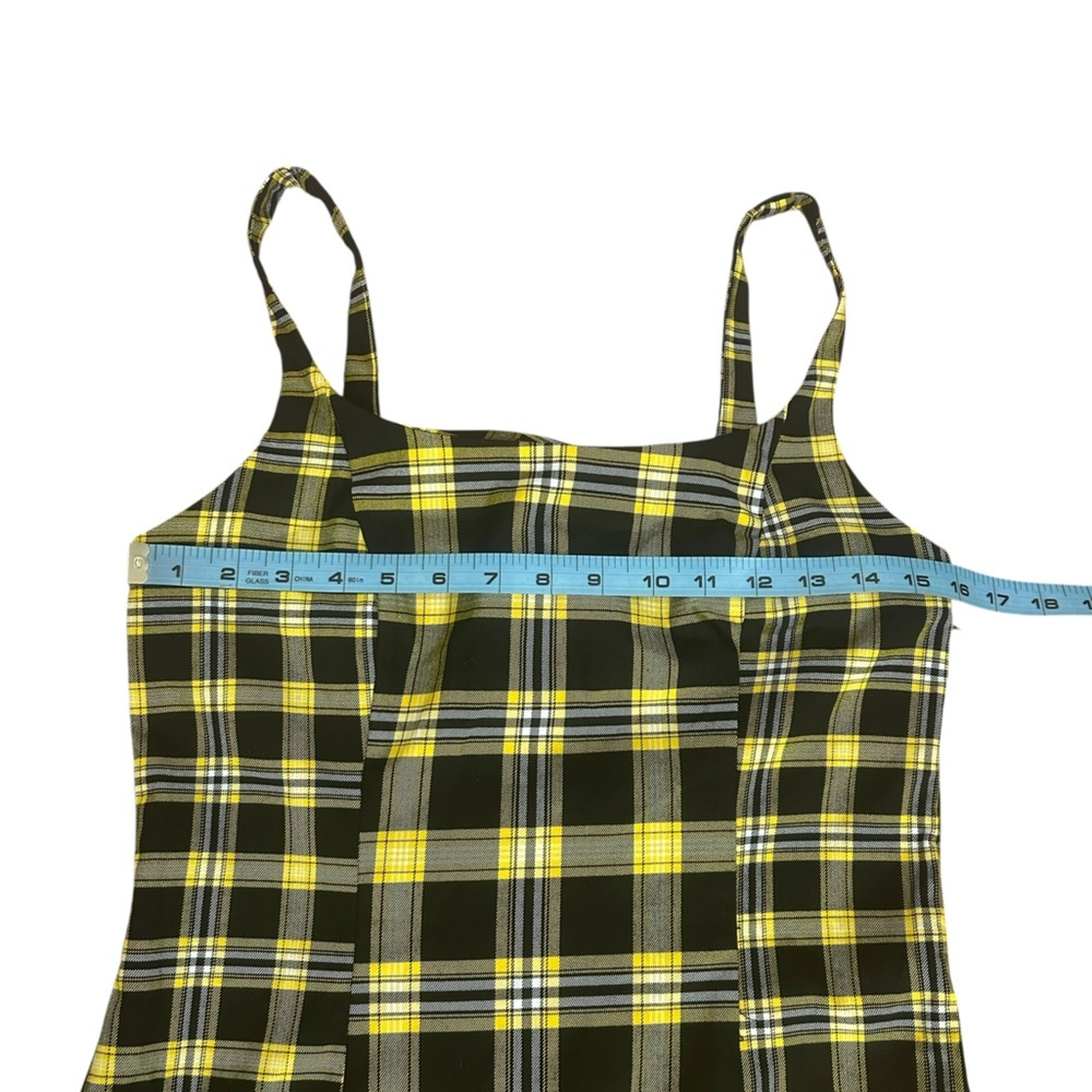 H&M Divided Yellow & Black Plaid Jumper Dress Stretch Womens Sz Medium NWT - Picture 7 of 10